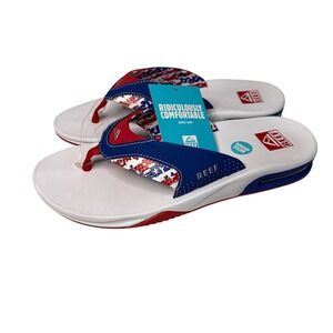 Reef Fanning Patriotic Flip Flops Red White Blue Sandals Men's 10 NEW!